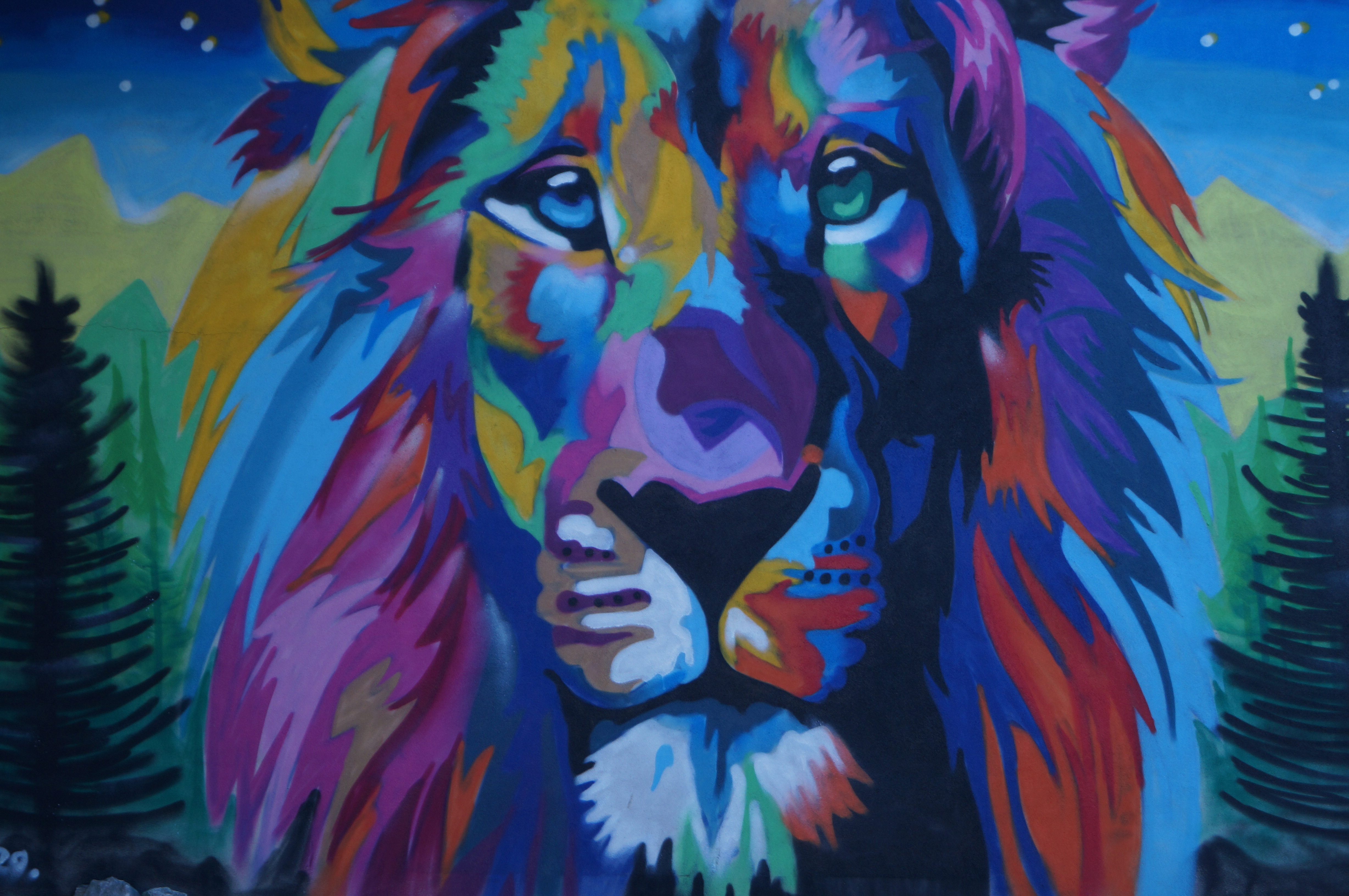 "Løva" - Grafittikunstverk på Beitostølen Helsesportsenter signert Fredrik Olsen