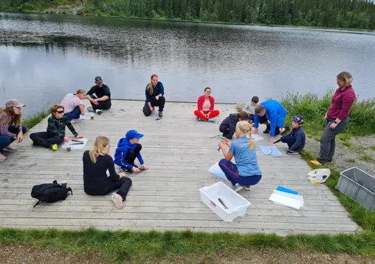 Vi lærer å sløye fisk på brygga ved Bamseli